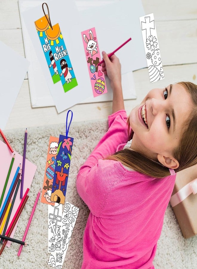 Haooryx Color Your Own Easter Bookmarks - 75Pcs He is Risen Coloring Bookmarks DIY Coloring Blank Paper Bookmark for Christian Reading Enthusiasts Gift Sunday Church Themed Party Goodie Bag Fillers - Image 5