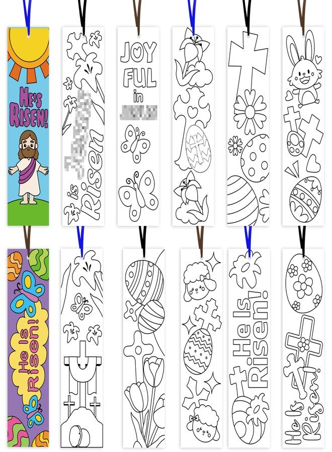 Haooryx Color Your Own Easter Bookmarks - 75Pcs He is Risen Coloring Bookmarks DIY Coloring Blank Paper Bookmark for Christian Reading Enthusiasts Gift Sunday Church Themed Party Goodie Bag Fillers - Image 1