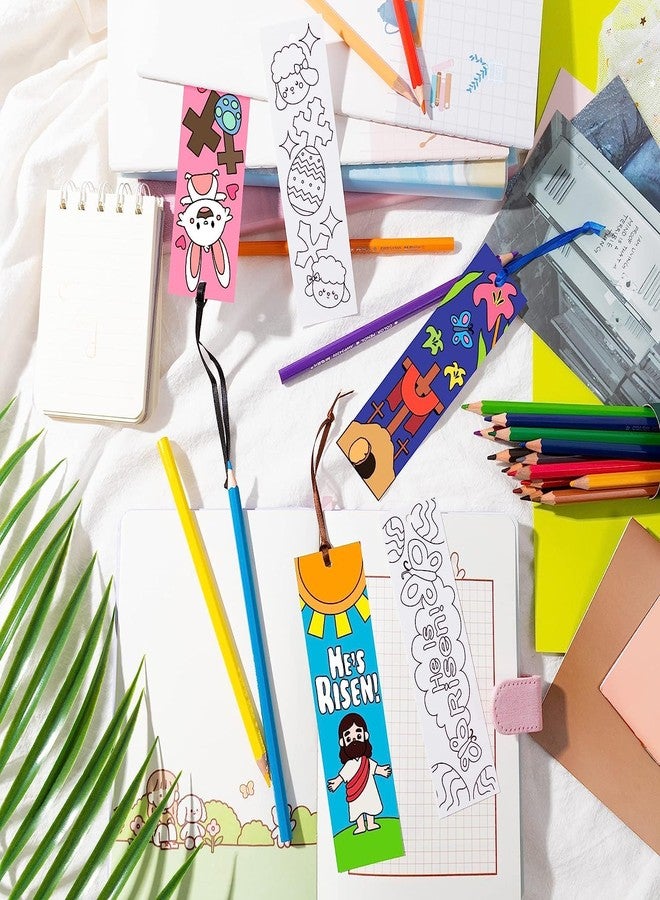 Haooryx Color Your Own Easter Bookmarks - 75Pcs He is Risen Coloring Bookmarks DIY Coloring Blank Paper Bookmark for Christian Reading Enthusiasts Gift Sunday Church Themed Party Goodie Bag Fillers - Image 4