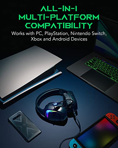 Black Shark Gaming Headset for PC, PS4, PS5, Xbox, Switch, All-in-1 Gaming Headphones with Ultra-Clear Bendable Mic, 50mm Dynamic Drivers, Noise Isolation Ear Cushions, in-line Controls - Goblin X1 - Image 3