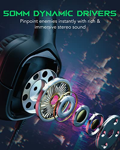 Black Shark Gaming Headset for PC, PS4, PS5, Xbox, Switch, All-in-1 Gaming Headphones with Ultra-Clear Bendable Mic, 50mm Dynamic Drivers, Noise Isolation Ear Cushions, in-line Controls - Goblin X1 - Image 2