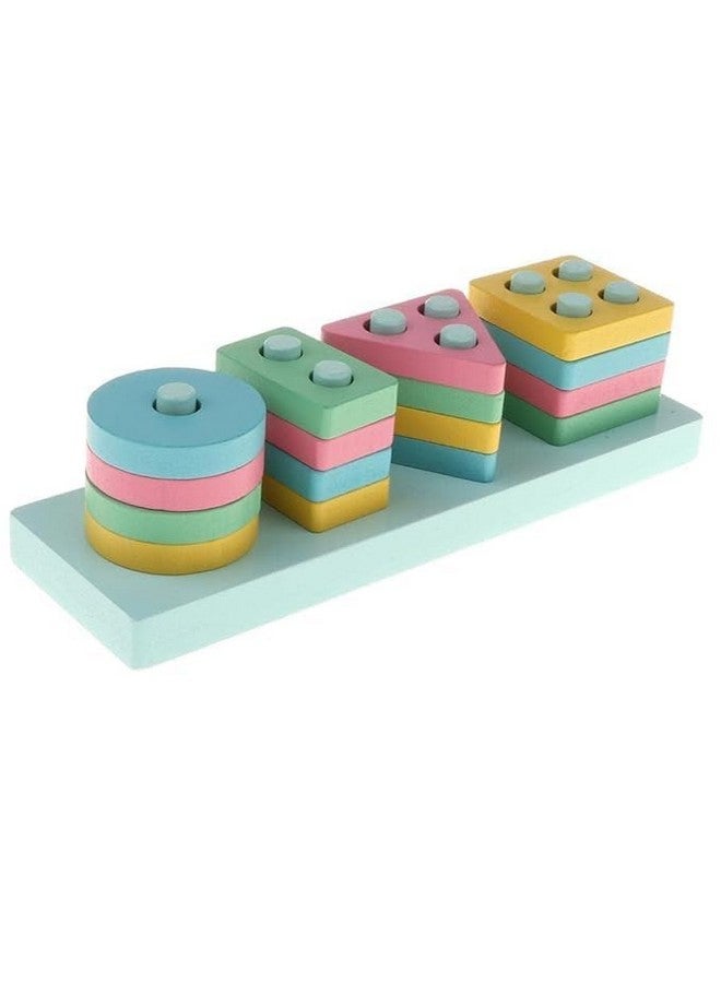 SILENCIO Wooden Shapes Geometric Board Blocks Sorting and Stacking Montessori Education Colour Recognition Toys for Kids Color Sorter Stacking & Nesting Blocks Board (Multicolor) - Image 1