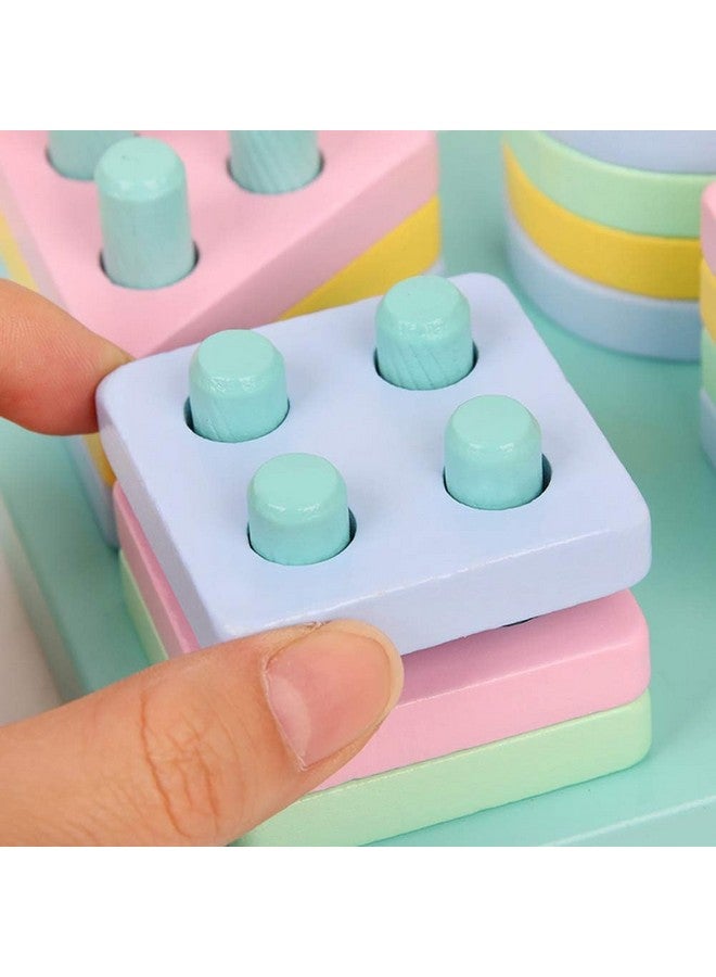 SILENCIO Wooden Shapes Geometric Board Blocks Sorting and Stacking Montessori Education Colour Recognition Toys for Kids Color Sorter Stacking & Nesting Blocks Board (Multicolor) - Image 4