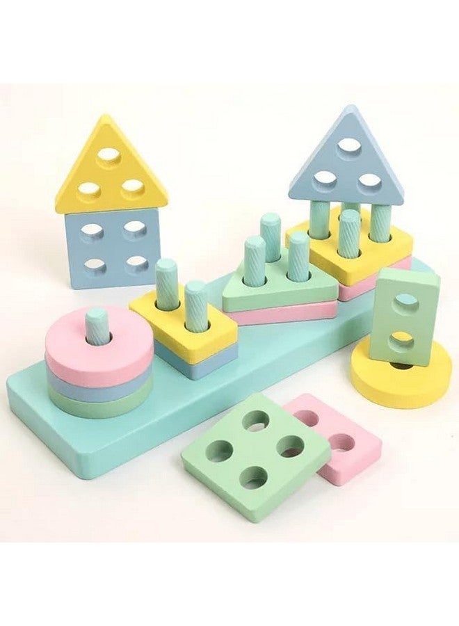 SILENCIO Wooden Shapes Geometric Board Blocks Sorting and Stacking Montessori Education Colour Recognition Toys for Kids Color Sorter Stacking & Nesting Blocks Board (Multicolor) - Image 2