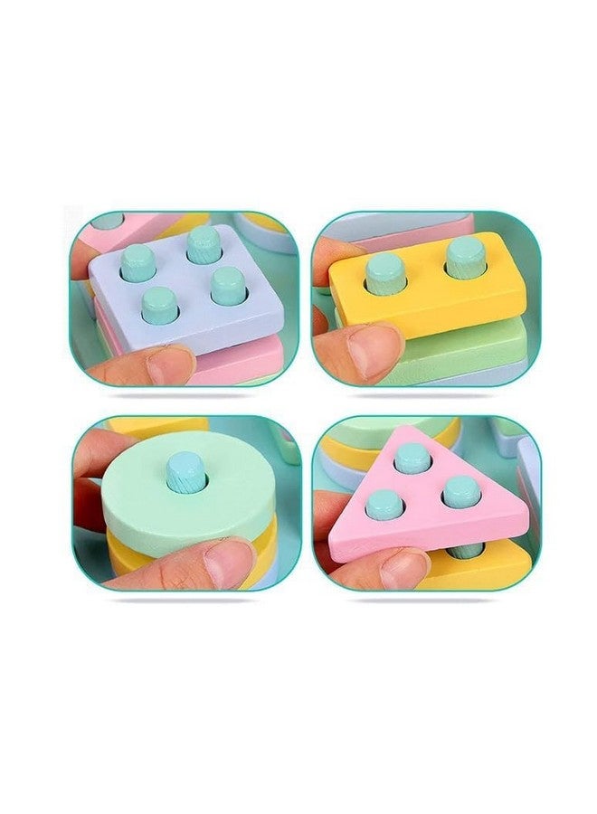 SILENCIO Wooden Shapes Geometric Board Blocks Sorting and Stacking Montessori Education Colour Recognition Toys for Kids Color Sorter Stacking & Nesting Blocks Board (Multicolor) - Image 3