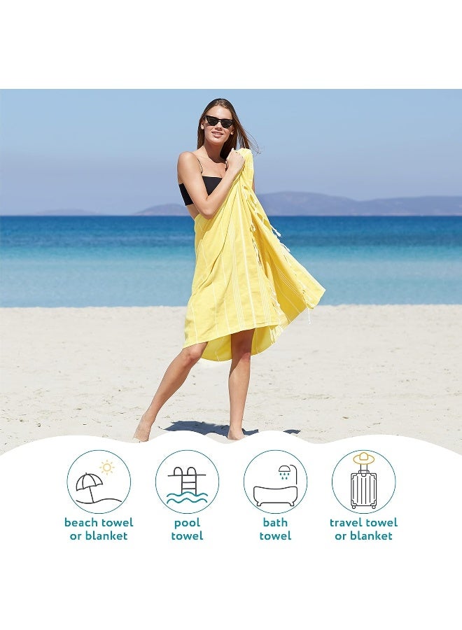WETCAT Turkish Beach Towel Oversized 38x71 100 Cotton Sand Free Quick Dry Extra Large Light Travel Towel for Adults Beach Accessories Gifts Yellow Beach Towel 38 x 71 - Image 2