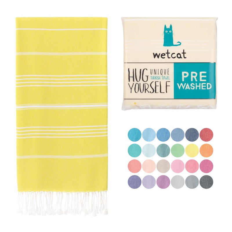 WETCAT Turkish Beach Towel Oversized 38x71 100 Cotton Sand Free Quick Dry Extra Large Light Travel Towel for Adults Beach Accessories Gifts Yellow Beach Towel 38 x 71 - Image 1