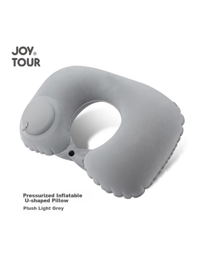 Joytour Inflatable U-shaped Pillow, Portable For Travel, Suitable For Airplane, Train And High-speed Rail, Sleeping Neck Support, Flocked Light Gray Color