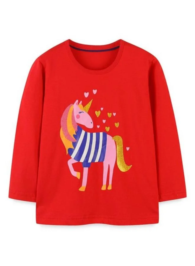 YUNIQEE Red Printed Long Sleeve Crew Neck T-Shirt