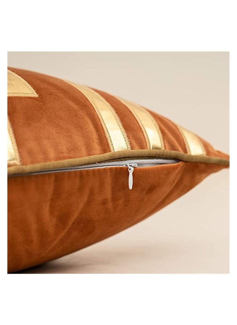 Y&D Throw Pillow Cover, Orange Geometric Gold Leather Striped Cushion Cover Luxury Continental Pillowcase Decorative for Sofa Living Room Bedroom Car 45 x cm  - Image 3