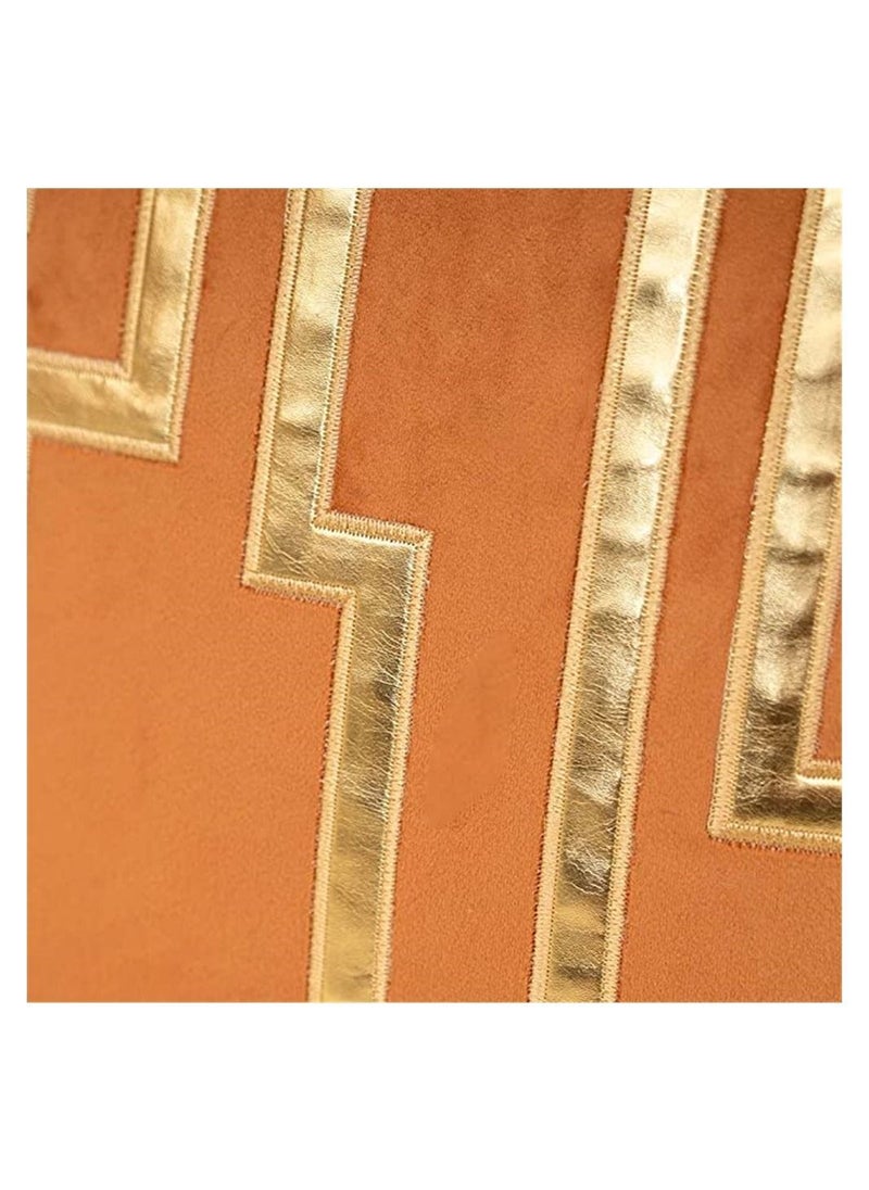 Y&D Throw Pillow Cover, Orange Geometric Gold Leather Striped Cushion Cover Luxury Continental Pillowcase Decorative for Sofa Living Room Bedroom Car 45 x cm  - Image 5