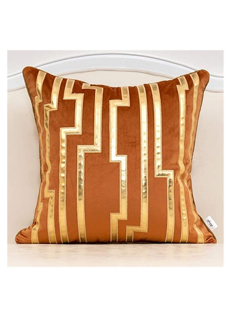 Y&D Throw Pillow Cover, Orange Geometric Gold Leather Striped Cushion Cover Luxury Continental Pillowcase Decorative for Sofa Living Room Bedroom Car 45 x cm  - Image 1
