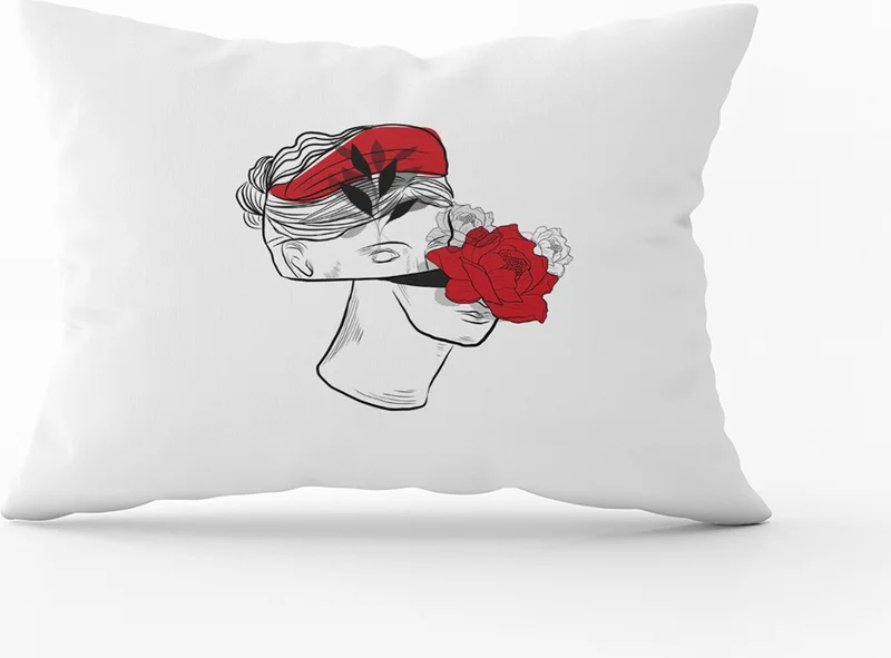 Cango Home White Black Modern Rose and Sculpture Figured Digital Printed Throw Pillow Cover CGH544-3550 Double Sided Printed