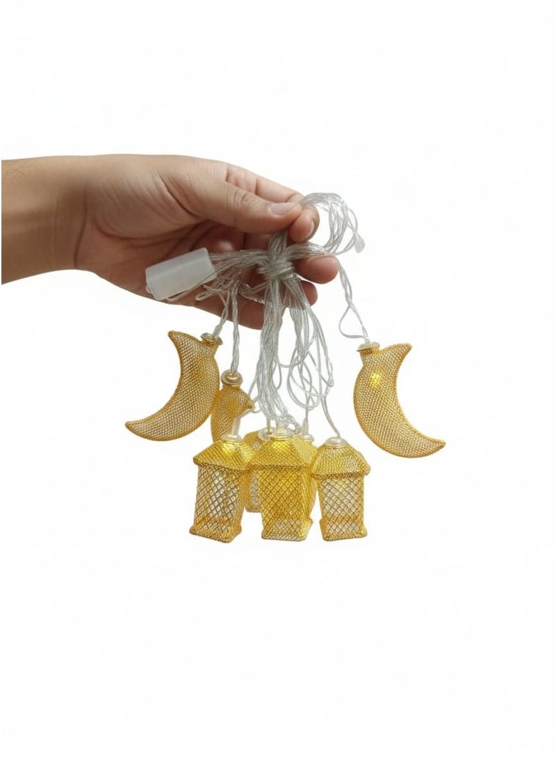 فرع ديكور بأغصان مضاءة بتقنية رصاصية مع فوانيس نحاسية وهلال LED - زينة رمضان - Image 1