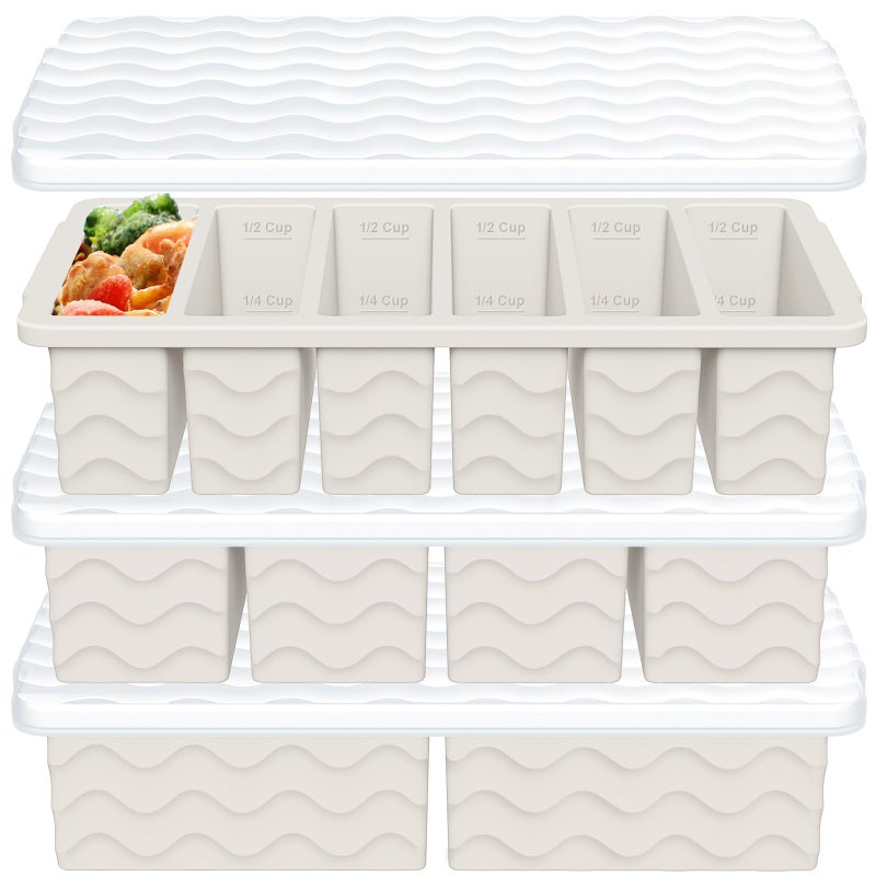 Doasuwish 3-Pack Silicone Freezer Trays with Lid,2 Large 2-Cup(500ml)&4 Medium 1-Cup(125ml)&6 Small 1/2-Cup(75ml) Soup Freezer Container Molds,Ice Cube Tray For Meal Prep&Freezing Soup,Stews,Sauces - Image 3