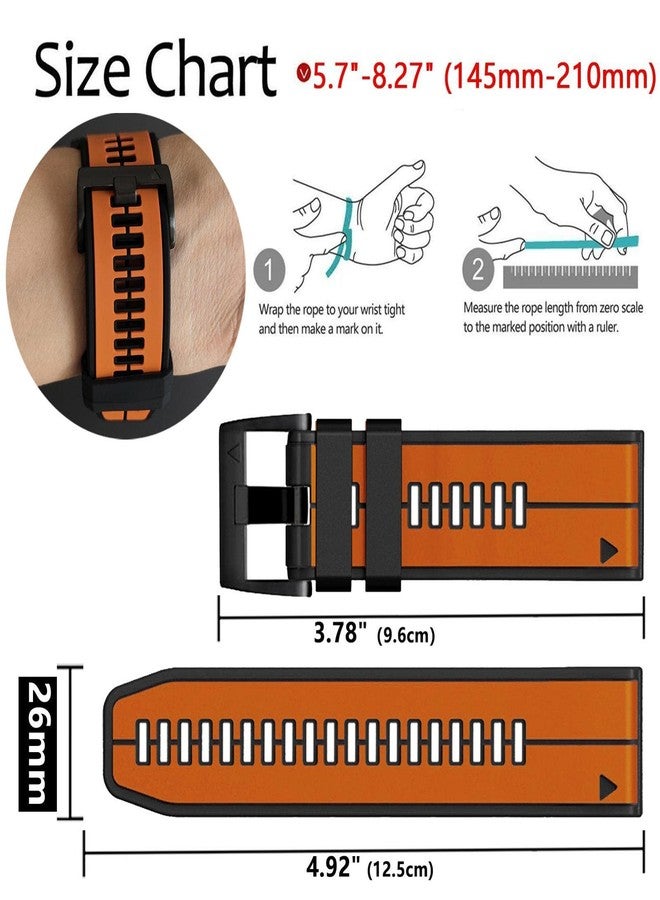 Abanen Quick Fit Silicone Watch Bands for Garmin Fenix 8 51mm / epix Pro 51mm / Instinct 2X / Instinct 3 50mm,Soft Sport Bicolor Waterproof Wristband Strap for Fenix 7X/6X/5X, Enduro (Orange-Black) - Image 4