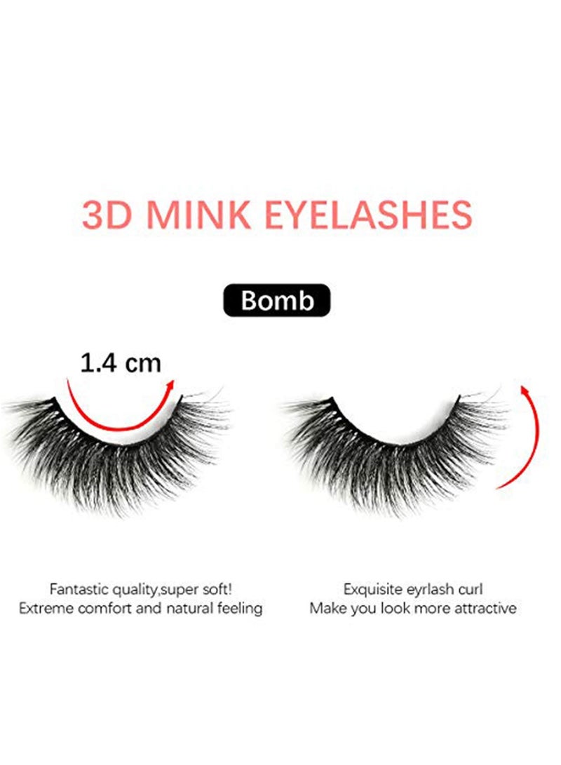 Excefore False Lashes, False Eyelashes Mink Lashes 5 Pairs Reusable 3D Mink Lashes Handmade Natural Thick Fake Eyelashes Contains Stainless Steel Eyelash Tweezers - Image 3