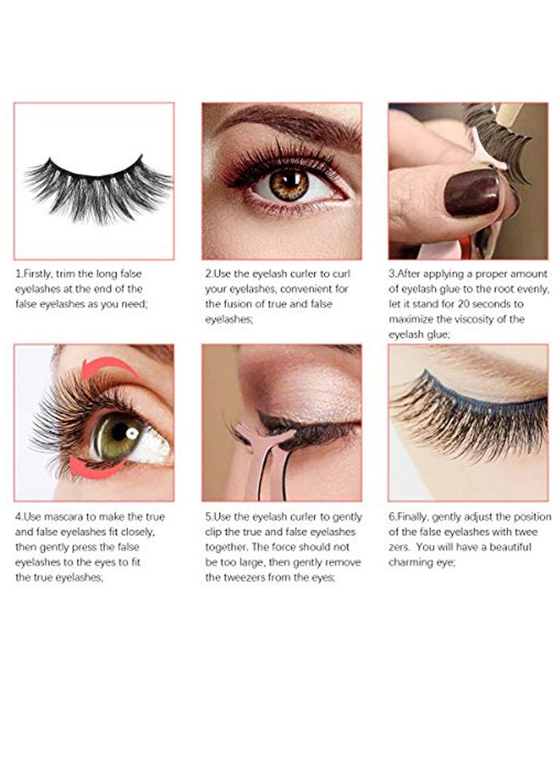 Excefore False Lashes, False Eyelashes Mink Lashes 5 Pairs Reusable 3D Mink Lashes Handmade Natural Thick Fake Eyelashes Contains Stainless Steel Eyelash Tweezers - Image 5