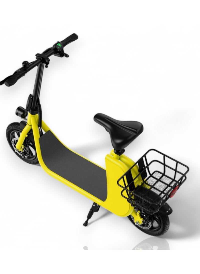 Wind Horse - High Quality Foldable Electric Scooter with Seat and Rear Basket, 450W Motor, 36V 8AH Battery, 25-35 KM/h Speed, Carbon Alloy Frame, 12.5 Inches Tires, Disk Brakes, Unisex Comfortable E-Scooter for Adults - Image 1