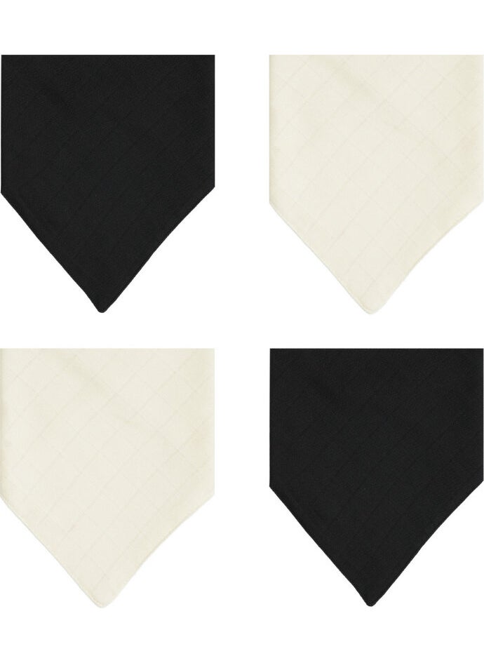 3Baby 4 Pieces Cotton Double Layer Muslin Baby Scarf & Drool Bib with Two Snaps Black Cream  - Image 1