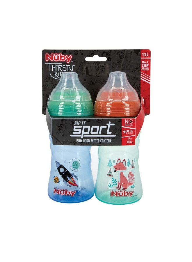 Nuby 2 Pack No Spill Printed Thirsty Kids No-Spill Sip-it Sport Cup with Soft Spout and Lid - 12oz, 12+ Months,2 Count(Pack of 1),Print May Vary - Image 3