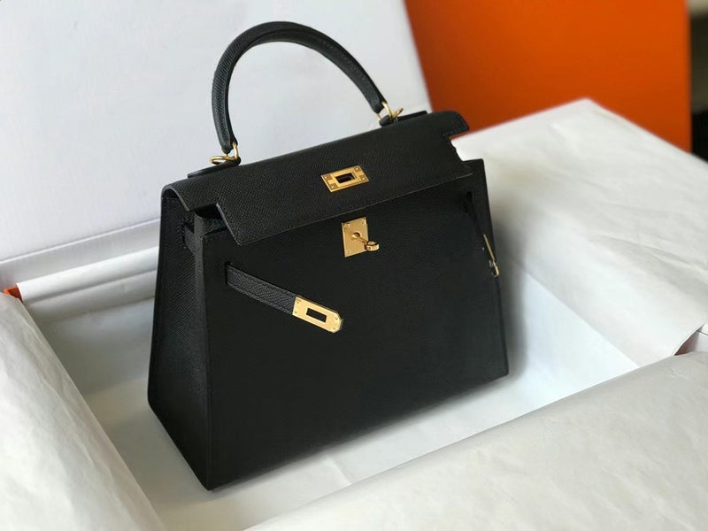 H'S Semi-Handmade Genuine Leather Kelly Bag Second Generation Palm Print Satchel Shoulder Crossbody Bag For Women Work Clothing 25Cm Accessible Luxury - Image 1