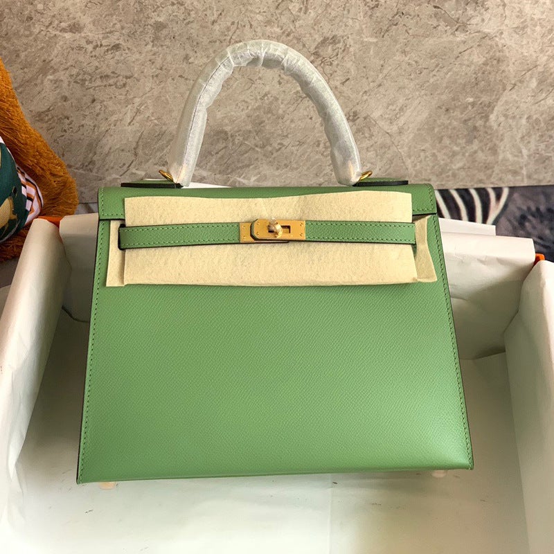 H'S Semi-Handmade Genuine Leather Kelly Bag Second Generation Palm Print Satchel Shoulder Crossbody Bag For Women Work Clothing 25Cm Accessible Luxury - Image 5