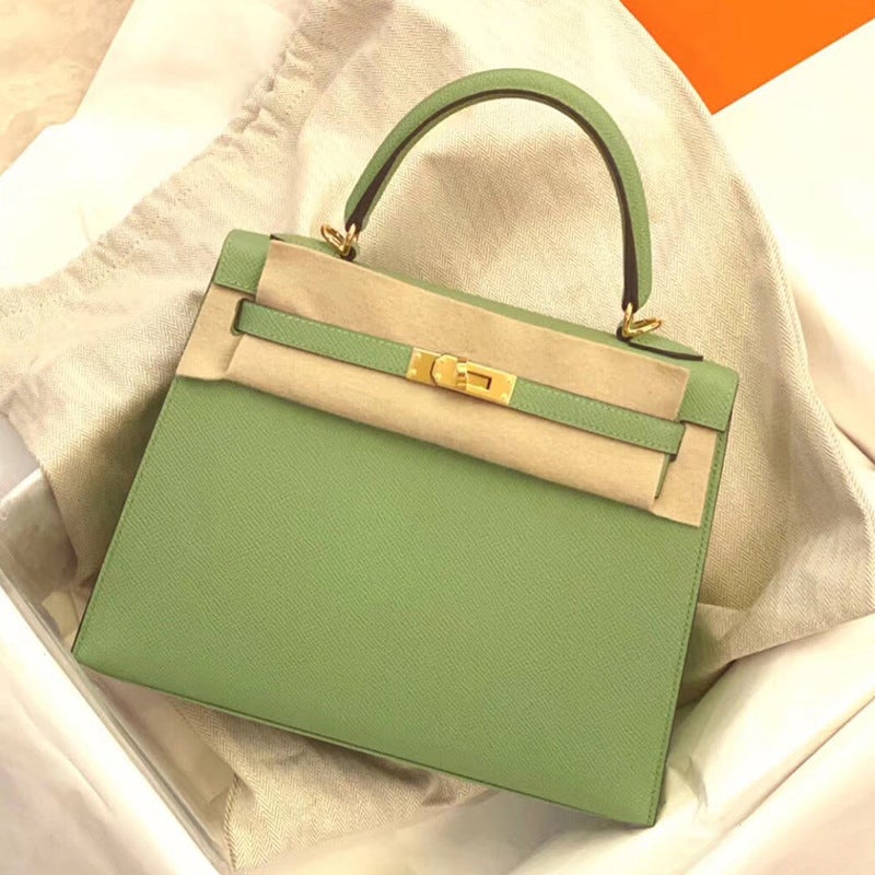 H'S Semi-Handmade Genuine Leather Kelly Bag Second Generation Palm Print Satchel Shoulder Crossbody Bag For Women Work Clothing 25Cm Accessible Luxury - Image 2