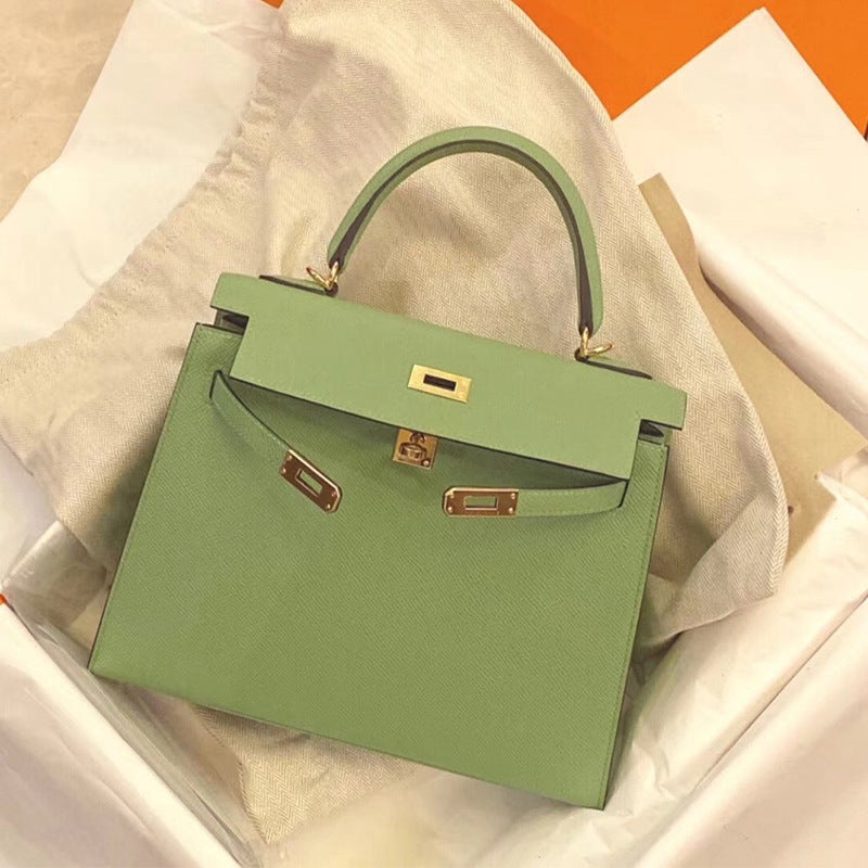 H'S Semi-Handmade Genuine Leather Kelly Bag Second Generation Palm Print Satchel Shoulder Crossbody Bag For Women Work Clothing 25Cm Accessible Luxury - Image 3