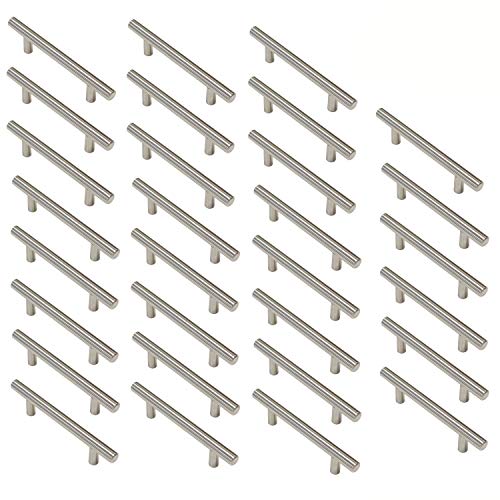 Aimyoo Cabinet Handles - Pack of 30 Stainless Steel Hollow Tube T Bar Drawer Pulls Cupboard Knob for Kitchen Furniture Hardware (Overall Length: 6", Hole Center: 3-3/4") - Image 1