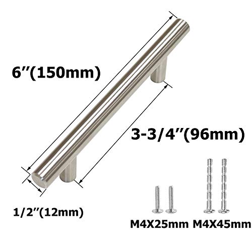 Aimyoo Cabinet Handles - Pack of 30 Stainless Steel Hollow Tube T Bar Drawer Pulls Cupboard Knob for Kitchen Furniture Hardware (Overall Length: 6", Hole Center: 3-3/4") - Image 2