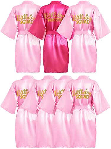 Jecery 7 Pcs Birthday Squad Robe Birthday Princess Robe Spa Party Supplies Unicorn Slumber Pajamas for GirlsRose Red Size 12