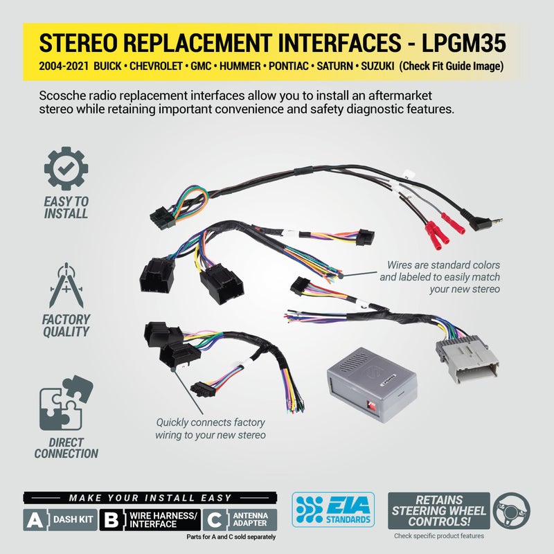 Scosche LPGM35 Link+ Factory Stereo Replacement Interface Adapter, Compatible with Select 2004-2021 GM Vehicles, Car Radio Wiring Harness, Retain Steering Wheel Control & OEM Amplifier - Image 3