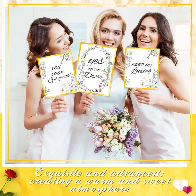 Lewtemi Set of 33 Say Yes to the Dress Signs Wedding Shopping Props Signs Paddles for Bridesmaids and Brides Bachelorette Party Games (Floral) - Image 2