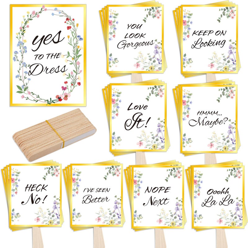 Lewtemi Set of 33 Say Yes to the Dress Signs Wedding Shopping Props Signs Paddles for Bridesmaids and Brides Bachelorette Party Games (Floral) - Image 1