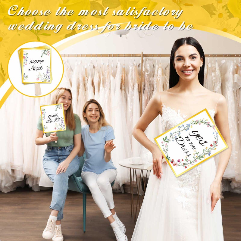 Lewtemi Set of 33 Say Yes to the Dress Signs Wedding Shopping Props Signs Paddles for Bridesmaids and Brides Bachelorette Party Games (Floral) - Image 5