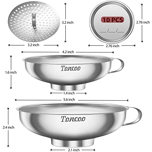 Toncoo 2pcs Canning Funnels for Filling Mason Jars with Strainer, Food Grade Stainless Steel Funnels for Kitchen Use, Metal Wide Mouth Funnel for Mason Jar - Image 2