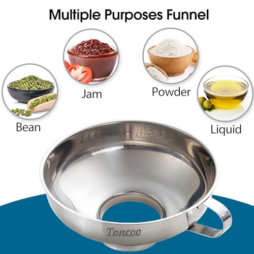 Toncoo 2pcs Canning Funnels for Filling Mason Jars with Strainer, Food Grade Stainless Steel Funnels for Kitchen Use, Metal Wide Mouth Funnel for Mason Jar - Image 4