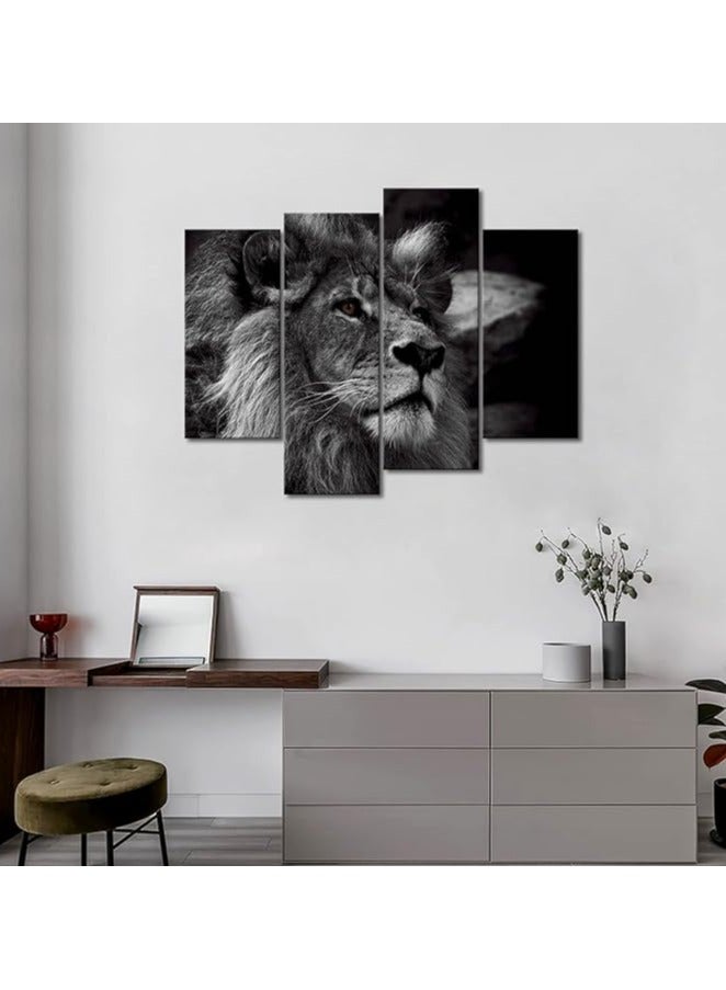 مؤسسة فكرة اليوم (12 × 26 بوصة × 2 لوحة، 12 × 35 بوصة × 2 لوحة) - لوحة فنية جدارية باللونين الأسود والأبيض ورمادي رأس أسد صورة فنية جدارية مطبوعة على القماش صورة حيوان للديكور المنزلي الحديث، كبير - Image 3