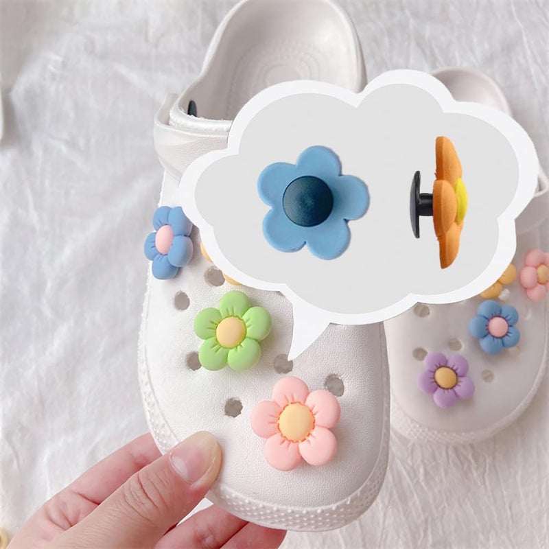 TRKETK 14 Pieces Flower Charms, Floral Decoration Charms with Buttons PVC Shoe Charms Flowers Shoe Charms for Girls, Boys, Adults, Teenagers, Christmas or Birthday Gift, Plastic - Image 3