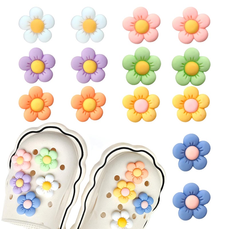 TRKETK 14 Pieces Flower Charms, Floral Decoration Charms with Buttons PVC Shoe Charms Flowers Shoe Charms for Girls, Boys, Adults, Teenagers, Christmas or Birthday Gift, Plastic - Image 1