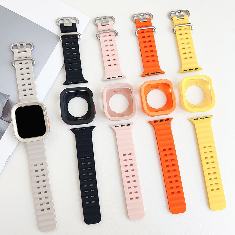 Orange Rugged TPU Case With Dual Hole Breathable Strap For Apple Watch Series 11 10 9 8 7 6 Se 5 4 Ultra 3 2 44mm 45mm 49mm 42mm 46mm 41mm 40mm Soft Sport Band Flexible Shockproof - Image 3
