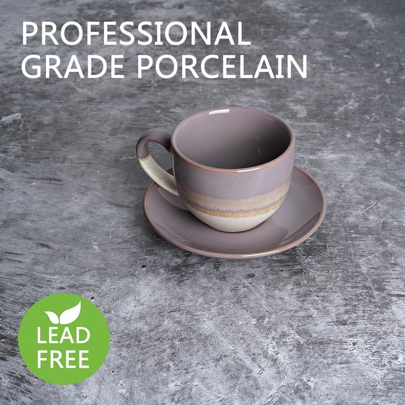 Bosmarlin Ceramic Cappuccino Cup and Saucer Set of 2 10 Oz Coffee Cups for Latte Espresso Tea Dishwasher and Microwave Safe Purple - Image 3