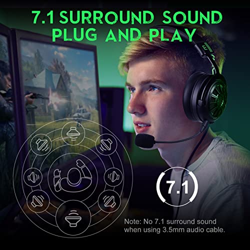 EKSA StarEngine Wired Gaming Headset 7.1 Surround Sound, Detachable ENC Noise Cancelling Microphone, Dual Chamber Drivers, Game/Music Mode, Over-Ear Headphones for PC, PS4, PS5, Xbox One, Switch - Image 4