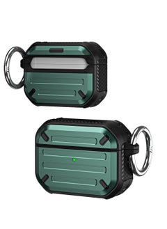 Generic Hard Shell Shockproof Case TPU Protective Case Compatible with Apple Airpods 3 Wireless Charging with Carabiner Front LED Visible (Green)  - Image 2