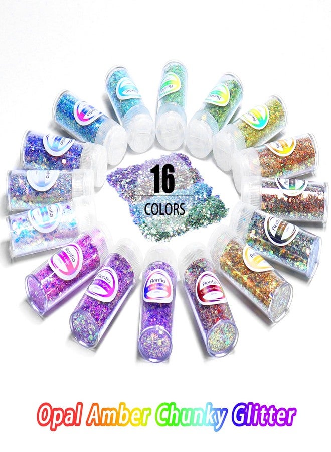 Renfio Opal Chunky Glitter Set - 16 Dreamy Amber Colors, 10g Each - Holographic Fine Glitter Mix, Iridescent Flakes for Snow Globe, Tumbler, Nail Art & DIY Crafts - Image 2