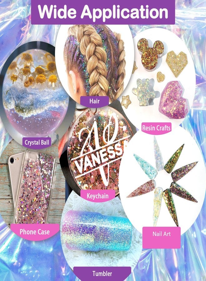 Renfio Opal Chunky Glitter Set - 16 Dreamy Amber Colors, 10g Each - Holographic Fine Glitter Mix, Iridescent Flakes for Snow Globe, Tumbler, Nail Art & DIY Crafts - Image 5