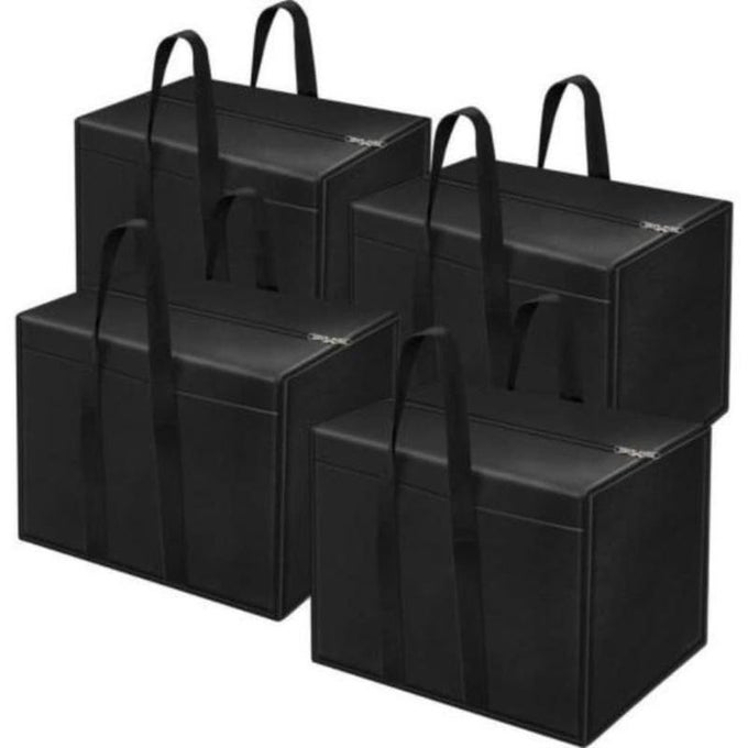 MULTIPURPOSE MOISTURE PROOF SOLID BLANKET STORAGE BAG CLOTHING STORAGE ORGANIZER TOY STORAGE STATIONERY PAPER STORAGE BAG WITH ZIPPER STRONG HANDLE BLACK PACK OF 4