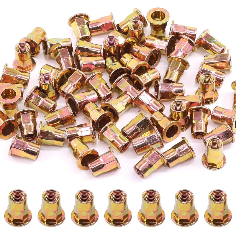 Glarks 60Pcs M8 Half Hex Body Flange Rivet Nuts Zinc Plated Carbon Steel Flat Head Threaded Insert Nut Rivnut Set (M8) - Image 1
