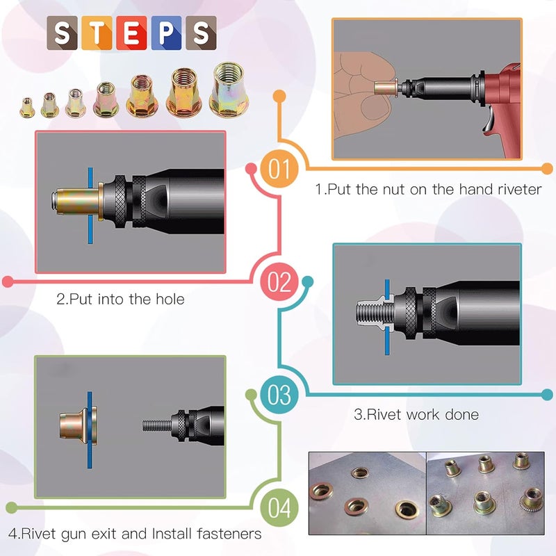 Glarks 60Pcs M8 Half Hex Body Flange Rivet Nuts Zinc Plated Carbon Steel Flat Head Threaded Insert Nut Rivnut Set (M8) - Image 5